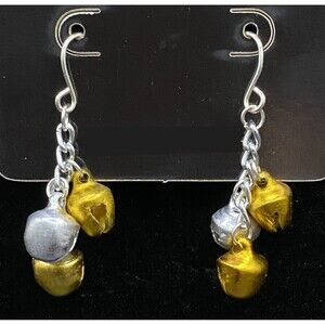 Handmade Silver & Gold Tone Jingle Bell Dangle Earrings by Neanie-Bot